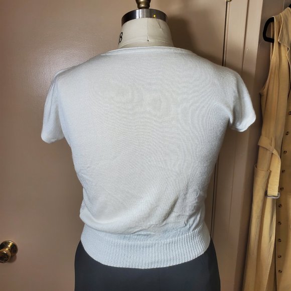 Vintage West German Knit Sweater Top - Waist Length - White  - Cap Sleeves - Picture 5 of 14